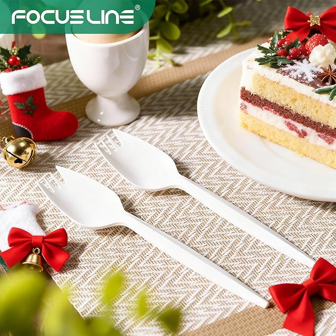 FOCUSLINE 2000 Pack White Disposable Sporks, Heat Resistant Plastic Sporks Bulk, Plastic Silverware for Take out Restaurants, Parties, Picnics, Travel & Any Events