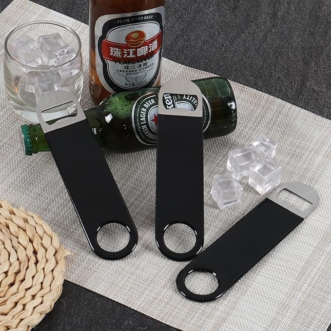12 Packs Black Stainless Steel Flat Beer Openers, Speed Openers, Black