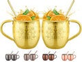 Moscow Mule MugsSet of 2-18 Oz Copper-Plated Fine Craftsmanship Etched Mugs,304 Stainless Steel-Lined Mule Cups,For Cold Drinks, Beer, Wine, Bars, Parties