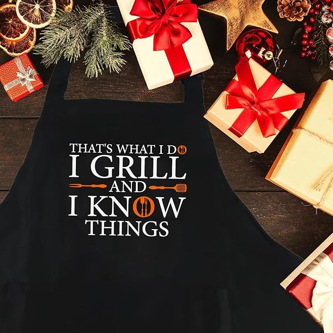 Funny Chef Apron for Men with Pockets, Mens Apron for Grilling, Cooking BBQ Gifts for Men Dad Birthday Fathers Day