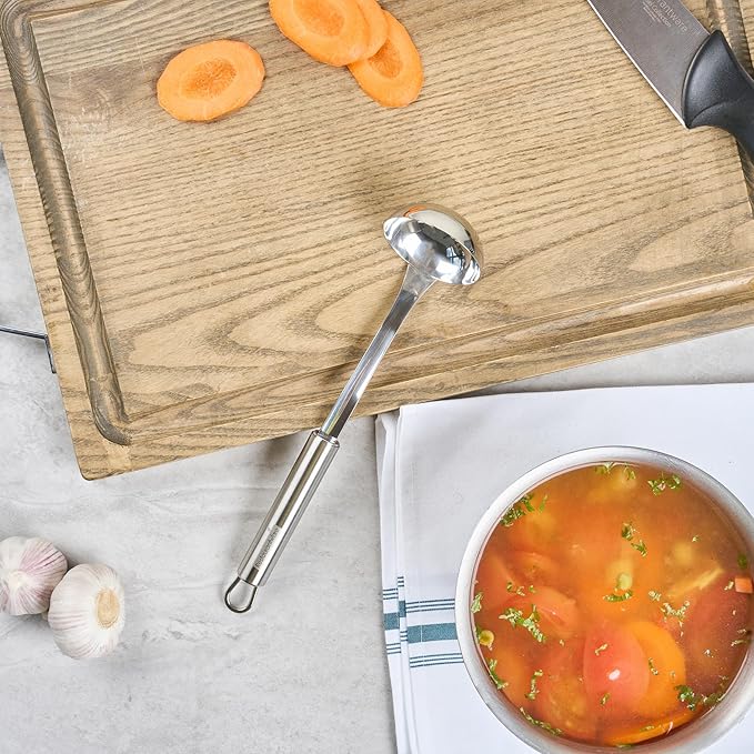 Ladle 1 Pack 10.6 Inch Sauce Ladle with Deep Bowl Ergonomic Handle Precision Pouring Durable Stainless Steel Silver Utensil For Sauces, Gravies, Buffet Use