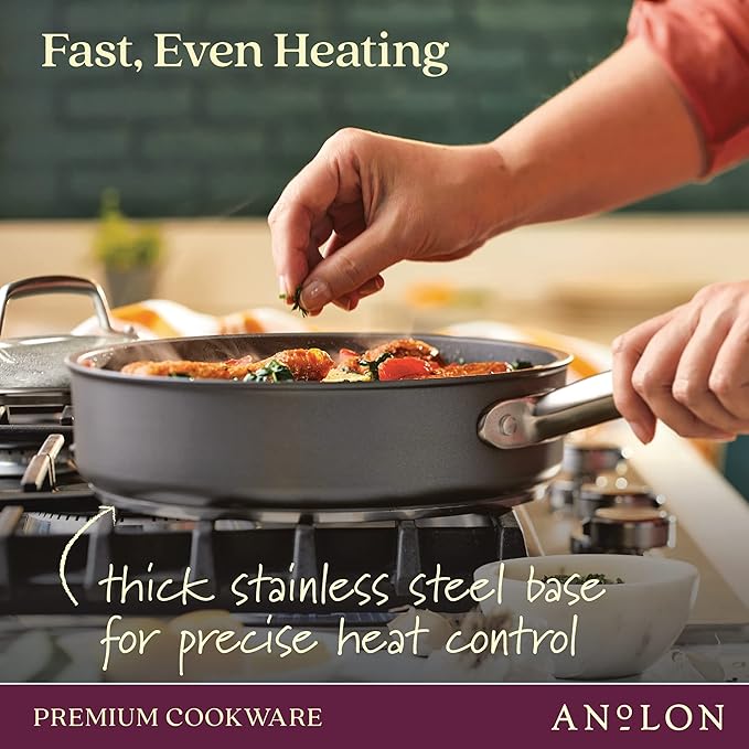 Anolon Accolade Forged Hard Anodized Nonstick Deep Frying Pan / Skillet with Helper Handle and Lid, 12 Inch - Moonstone Gray