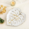 Ceramic Leaf Shaped Decorative Tray, White Gold Monstera Leaf Plate 12.6"x11" for Jewelry, Keys, Snack, Candle Holder, Modern Table Centerpiece Home Decor