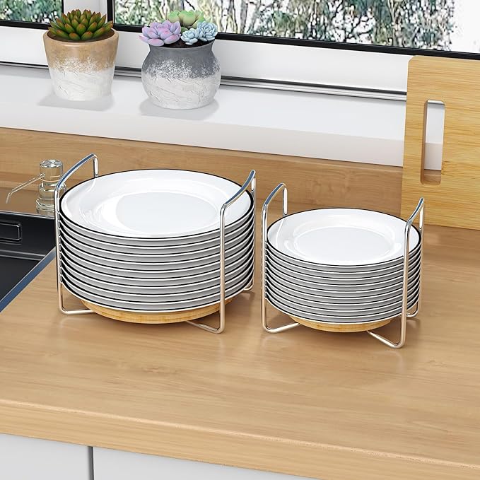 Adjustable Bamboo Dish Drying Rack - Stainless Steel 304 Dish Rack for Kitchen | Counter Home Essentials for Efficient Dish Organization and Drying (Natural, 1*Small&1*Large)