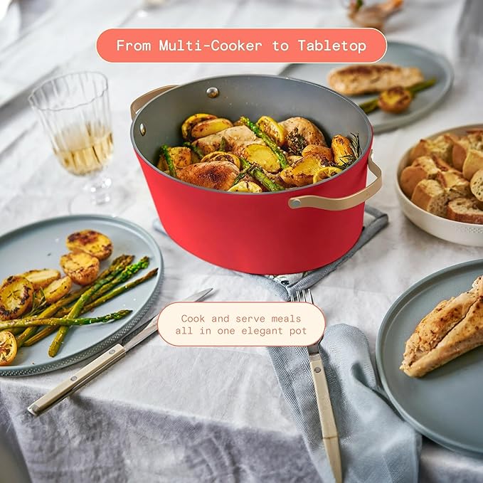 Beautiful 10-in-1 Electric MultiCooker 6 Quart - Programmable Slow Cooker, Sous Vide, Rice Cooker - Sleek Touch Timer & Delayed Start - Kitchen Appliance by Drew Barrymore (Tomato Red)