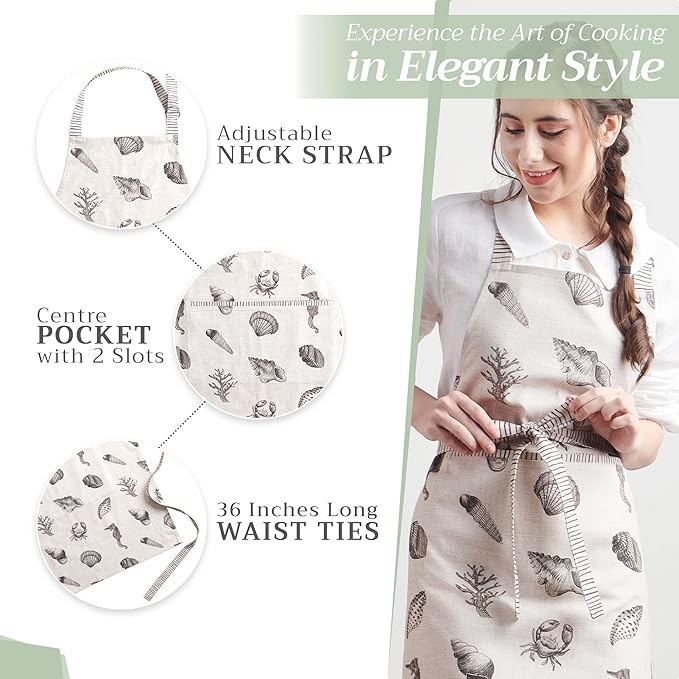 Maison d' Hermine 100% Cotton Apron for women with Pocket Kitchen Chef Apron for Men Cooking Gardening Server Waitress