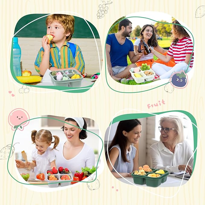 Honeydak 5 Pack Snack Containers 4 Compartment Bento Snack Boxes Reusable Lunchable Containers with Lids Divided Meal Prep Lunch Food Storage Box for School Work Travel(Sage,Equal)