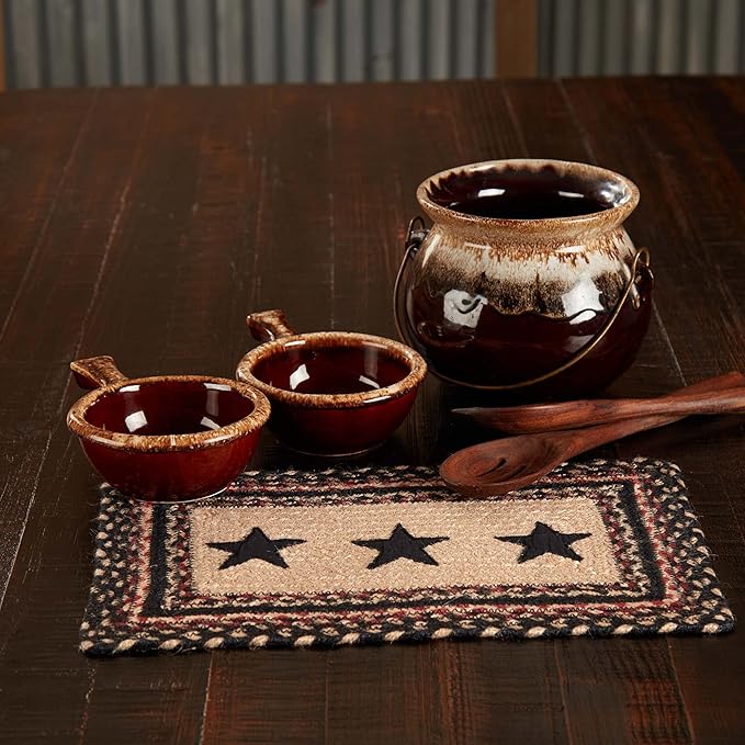 VHC Brands Primitive Colonial Star Table Placemat, Tan Black Red, Jute Blend, Rectangle, 10x15 Inches