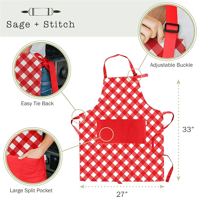 Adjustable Designer Kitchen Apron for Adults | Cotton Cooking Apron with Pockets and Adjustable Neck Buckle