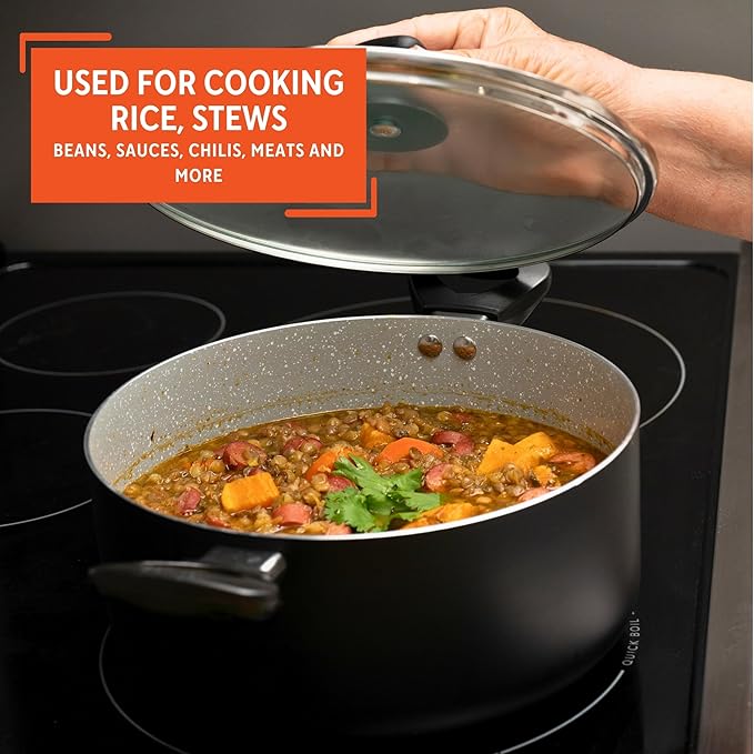 IMUSA 3 Qt Gray Speckled Ceramic Caldero Dutch Oven Stock Pot with Glass Lid – Nonstick Rice, Soup, Stew Pot for Hispanic Cooking, Vegetables, Pasta & Everyday Meals