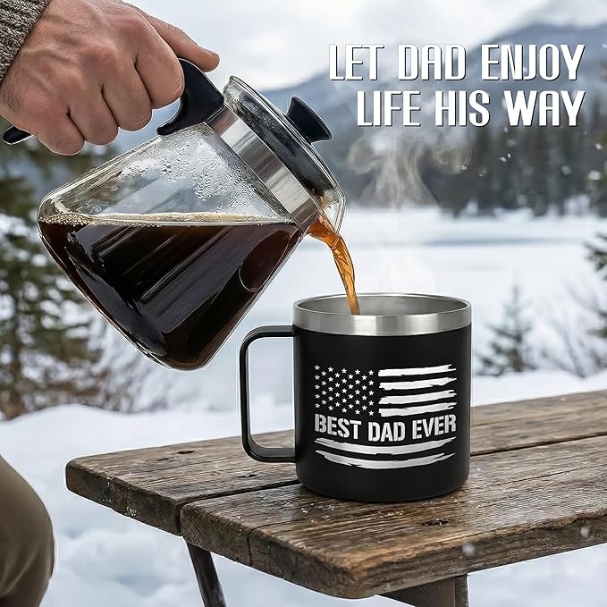 Christmas Birthday Gifts for Dad from Daughter Son Kids Wife - 14 oz Stainless Steel Insulated Coffee Mug with Lid - Best Dad Ever Birthday Gifts for Men Grandpa, Mens Gift Ideas for Christmas