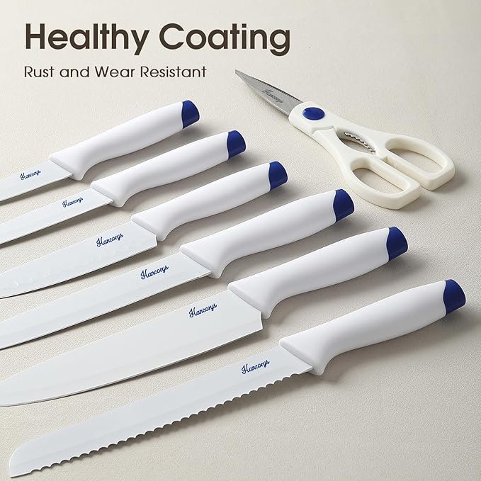 Kitchen Knife Set, 13PCS Chef Knife Set with Nonstick Ceramic Anti-Rust Coating, Cooking Knives with 6 Blade Guards, Dishwasher Safe, Gifts for Dad, Mom, Husband and Wife