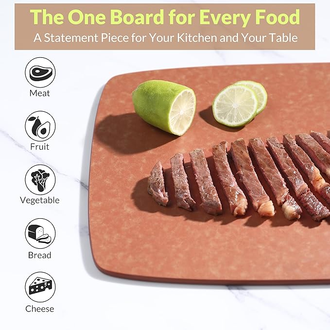 Wood Fiber Cutting Board for Kitchen - High Density, Non-Porous, BPA-Free, Reversible Chopping Board, Dishwasher Safe, Knife-Friendly Cutting Board for Meat, Bread, Fruit, 14.6" x 10.8", Wooden