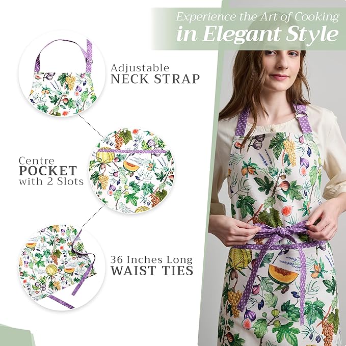 Maison d' Hermine 100% Cotton Apron for women with Pocket Kitchen Chef Apron for Men Cooking Gardening Server Waitress