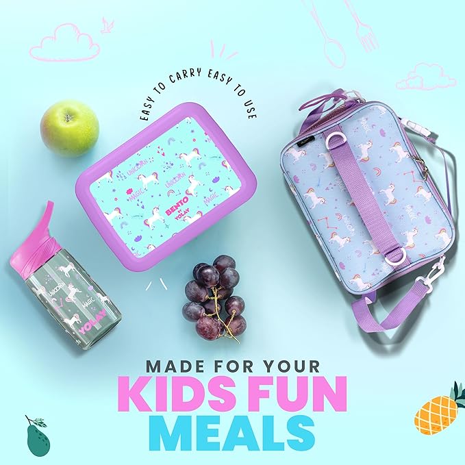 YOLAY Bento Box for Kids Lunch Box Leak-Proof, 5-Compartment Lunch Box Kids for Ages 3-10, Durable with Anti-Slip Base, Suitable for Schools, Outdoor and Travel (Mermaid) (Unicorn)