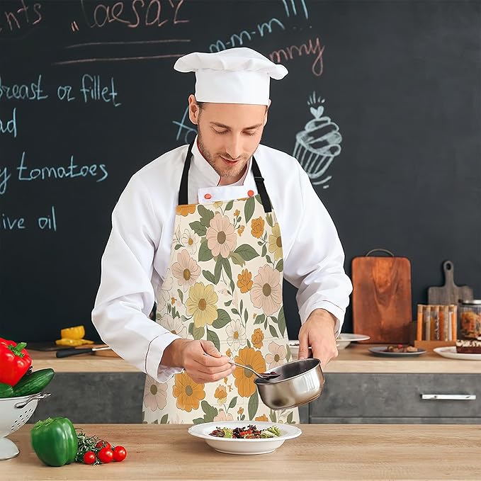 Kitchen Apron with Pocket,Waterproof Adjustable Neck and Long Ties, Cooking Baking Gardening Painting Apron for Women