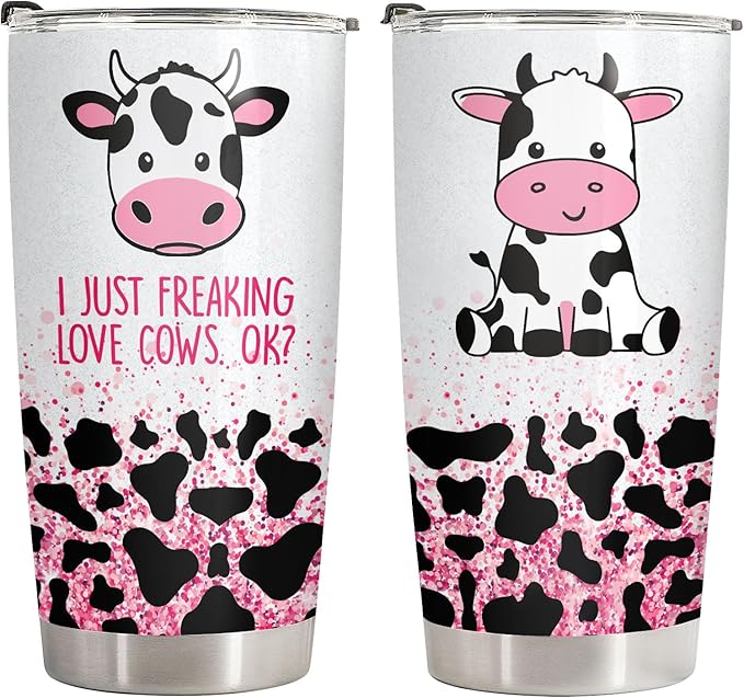 34HD Just Freaking Lover Cows OK Tumbler with Lid, 20 Oz Stainless Steel Vacuum Insulated Cow Print Cup, Farm Animal Gifts for Women Birthday Mothers Day Graduation Christmas