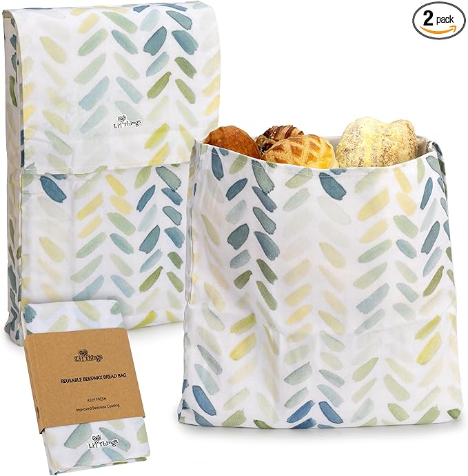 Li’l Things Beeswax Bread Bags 2.0 (Set of 2) – 13"×13" Boule Bag & 15"×9" Baguette/Oblong Bag – Cotton with Organic Beeswax Lining, Reusable Bread Storage, Plastic-Free, Washable - Paintbrush