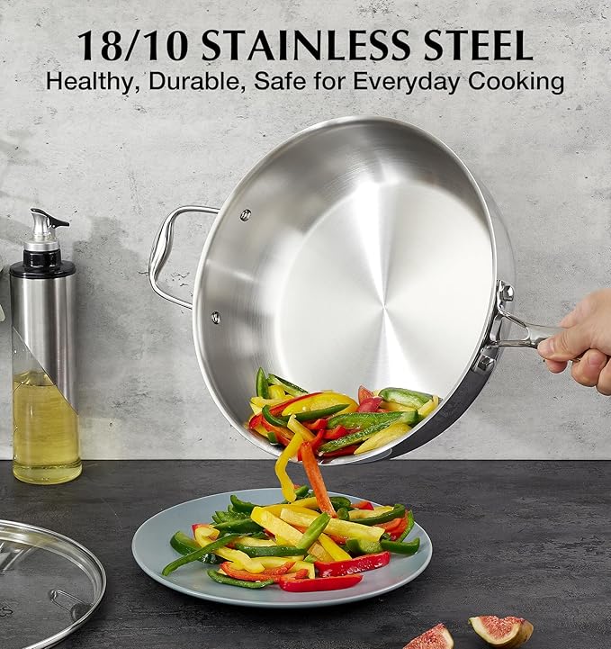 KOCH SYSTEME CS Tri-Ply Stainless Steel Cookware Set 10 Piece, Professional 18/10 Stianless Steel Pots and Pans Set, Oven & Induction Safe, Non-Toxic Kitchen Cookware Set for Family Cooking, 10pcs
