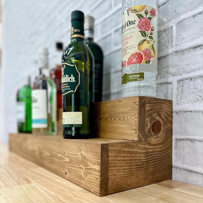 Tiered Bottle Shelf | 2 Tier Liquor Bottle Display | Bar Organization | Display Shelf | Wine Shelf | Bar Display | Kitchen Counter Shelf (42, Early American)