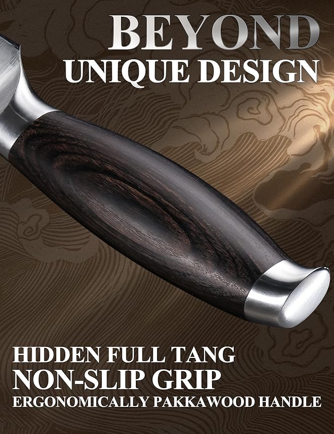 WILDMOK Professional Knife Set, 5 Pieces Kitchen Knife Set, German Stainless Steel Chef Knife Set withGift Box, Black Pakkawood Handle