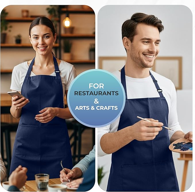 Utopia Kitchen 4 Pack Bib Apron Adjustable with 2 Pockets, Water and Oil Resistant, Cooking Kitchen Chef Apron for Women Men
