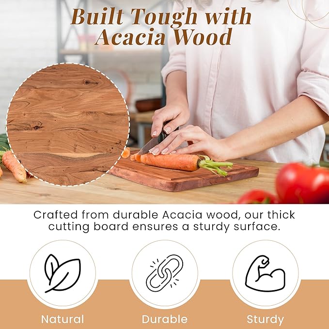 Acacia Wood Cutting Board – Large, Thick, and Durable Butcher Block for Kitchen, Chopping, and Meal Prep - Premium Wooden Board for Cutting, Slicing, and Serving