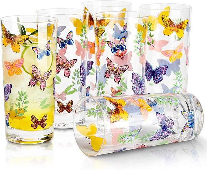 Drinking Glasses Set Of 6,Highball Glasses 16OZ,Clear Water Glasses with Heavy Weighted Base,Made From Premium Borosilicate Glass,Glass Cups for all beverage,Ice Tea&Coffee…