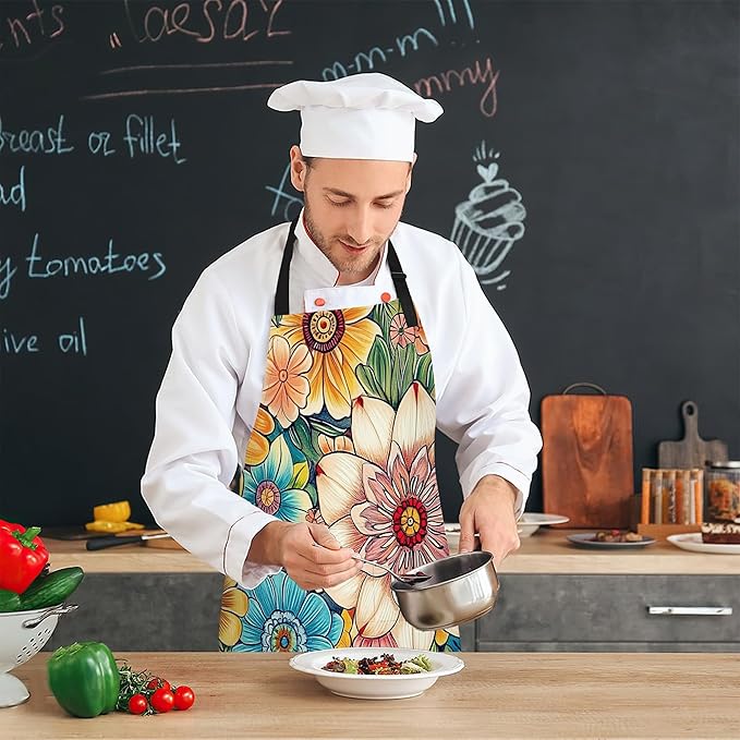 Cooking Aprons for Men and Women,Adjustable Bib Chef Apron with 2 Pockets, Soft and Durability Kitchen Apron