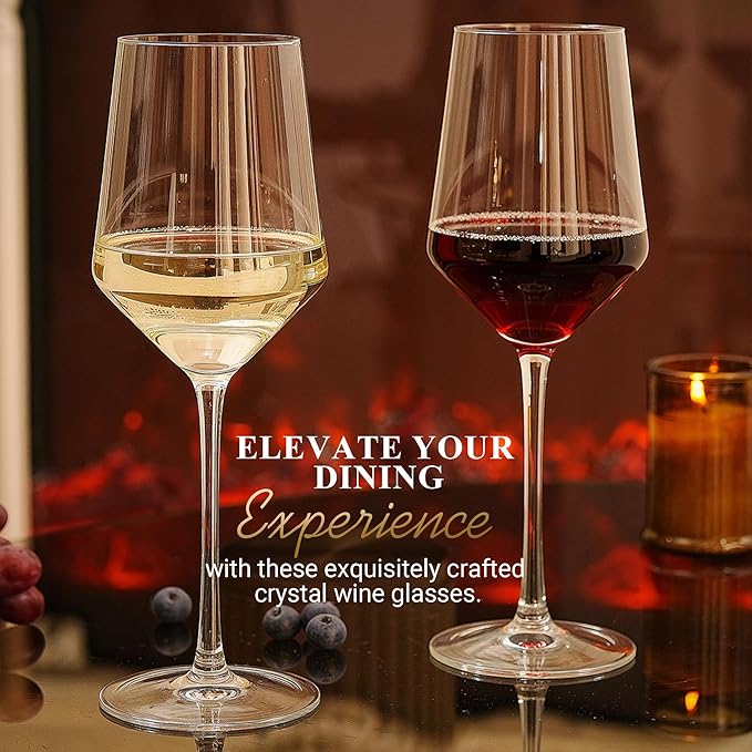 MICHLEY Long Stem Crystal Wine Glasses Set of 4-17.6 oz Lead-Free Crystal Glassware for Red & White Wine,Elegant Drinking Cups for Weddings, Parties, Gifts