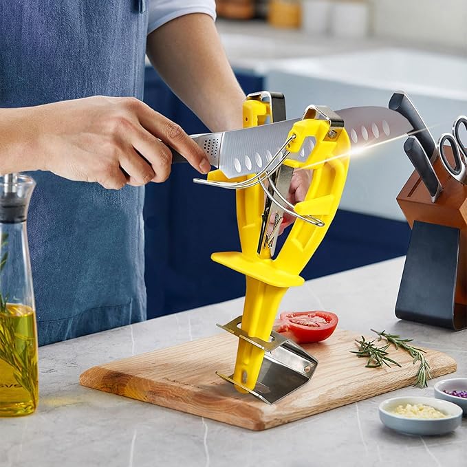 Stainless Steel Knife Sharpener Tool with Bracket, Maintenance Sharpening Tool for Kitchen Abattoirs Knives Helps Repair Sharpens, Hones, Polishes Blades