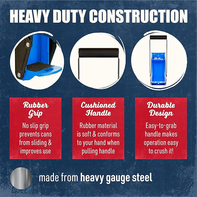 Mckay 16 Oz. and 12 Oz. Metal Can Crusher, Can Crusher Wall Mounted, Can Crushers for Recycling Wall-Mounted Smasher for Aluminum Seltzer, Soda, Beer Cans and Bottles, Gadgets for Home - Blue