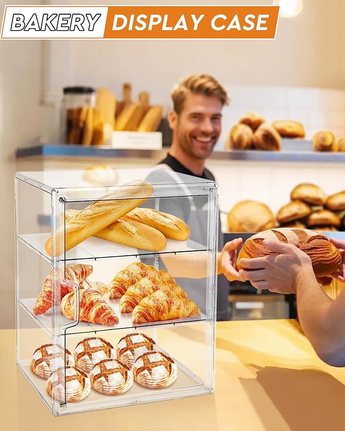 Pastry Display Case,Bread Box for Kitchen Countertop,4-Layer Adjustable BreadBox, Large Capacity Bread Box for Home-baked Breads,Muffins,Bagel Storage Container, Bread Holder