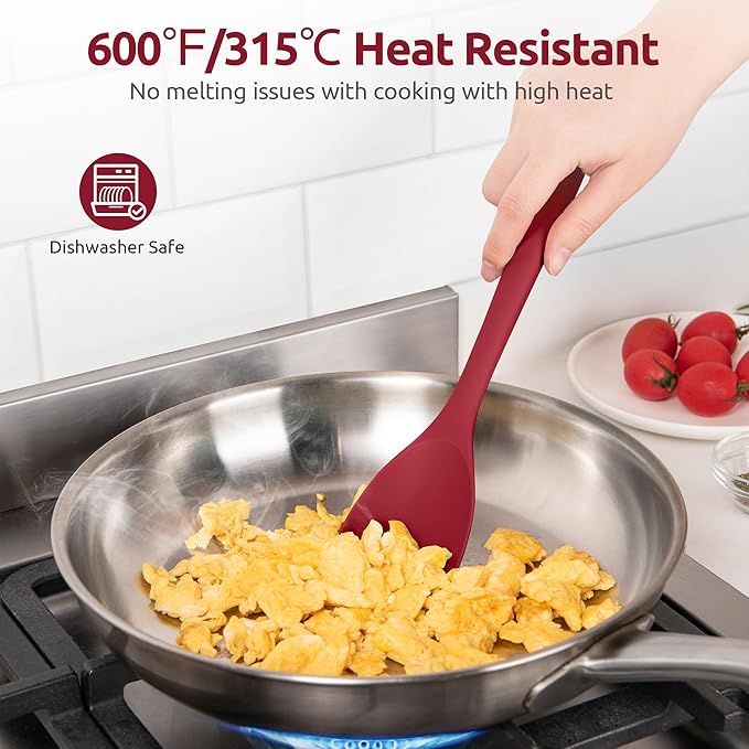 600ºF Heat Resistant Spatula Spoon: U-Taste Flexible Silicone Cooking Scoop Spoonula, Serving Mixing Scraping Food in Non-Stick Pan Cookware, Seamless Multifunctional Kitchen Utensil (Red)
