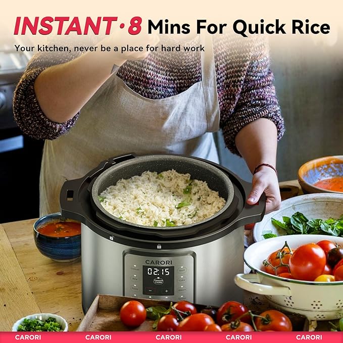 1200W 12-in-1 Electric Pressure Cooker 8Qt, Stainless Steel Pressure Cooker, Slow Cook Rice Cooker Steamer Sauté, Yogurt Maker, Warmer & Sterilizer with Recipe, Safer Venting Design, Sliver