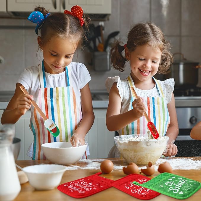 Yaomiao 12 Pcs Christmas Pot Holders with Silicone Spatula Set Wooden Handles Pot Holders for Christmas Kitchen Utensils xmas Baking Gifts for Neighbor Cooking Essentials (Classic)