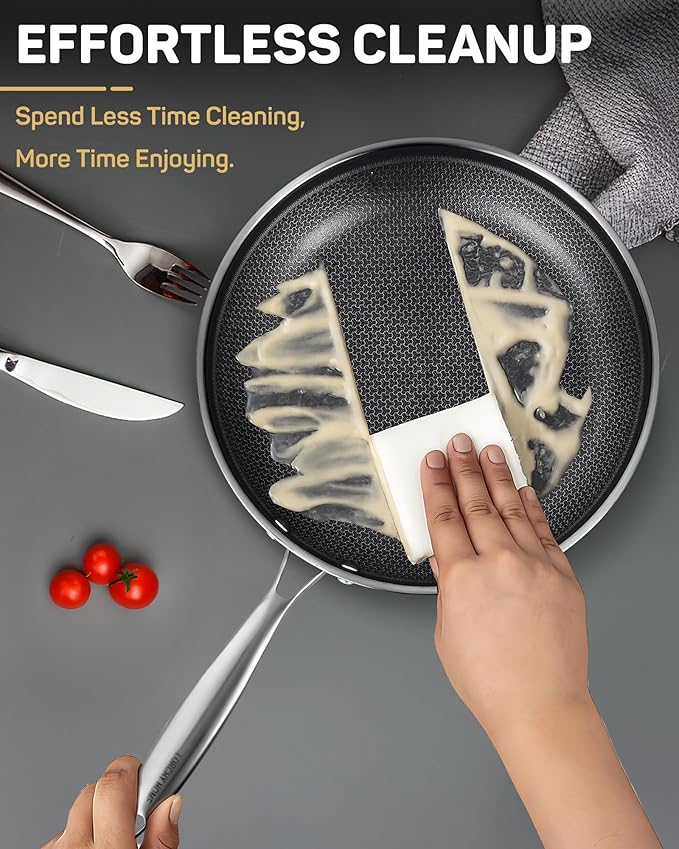 Stainless Steel Nonstick Frying Pan, Hybrid Ceramic 8-Inch Frying Pans, Stay-Cool Handle, PFAS & PFOA PTFE Free, Dishwasher & Oven Safe, Scratch-Resistant, Compatible with Induction & All Cooktops