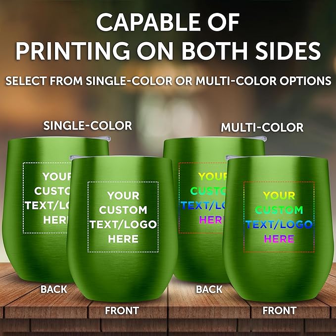 Custom Stemless Wine Glass Tumblers with Lids by Largo 11 oz. Set of 12, Personalized Bulk Pack - Perfect for Wine, Cocktails, Other Hot & Cold Beverages - Lime Green