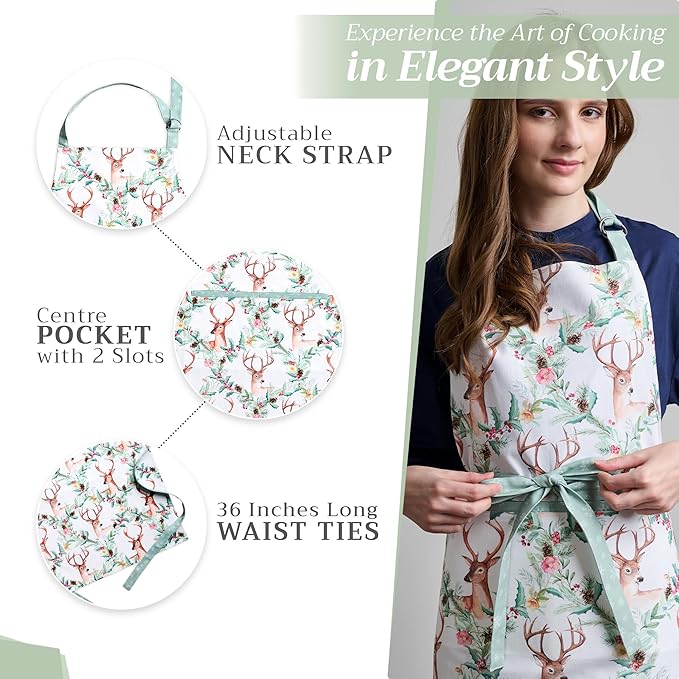 Maison d' Hermine 100% Cotton Apron for women with Pocket Kitchen Chef Apron for Men Cooking Gardening Server Waitress