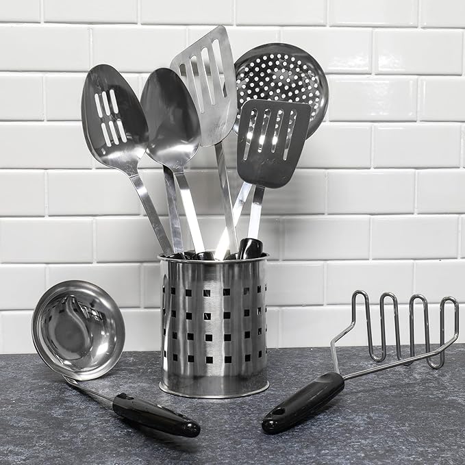 Chef Craft Basic Stainless Steel Kitchen Tool and Utensil Set, 8 Piece Set, Black