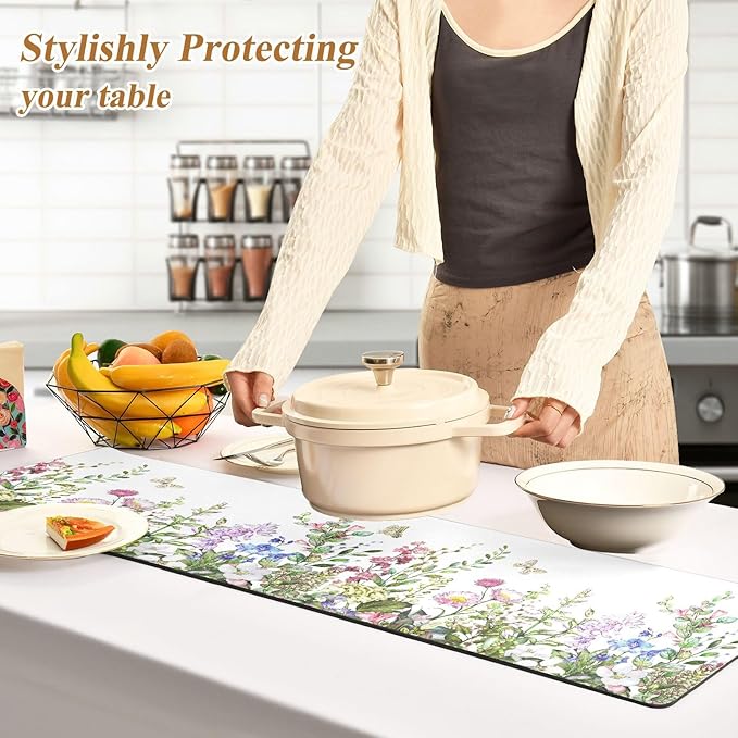 Spring Trivet Table Runner 40 Inches Long Spring Wild Flowers Butterfly Heat Resistant Hot Pad Multi Purpose Mat for for Hot Pots Pans Kitchen Countertops