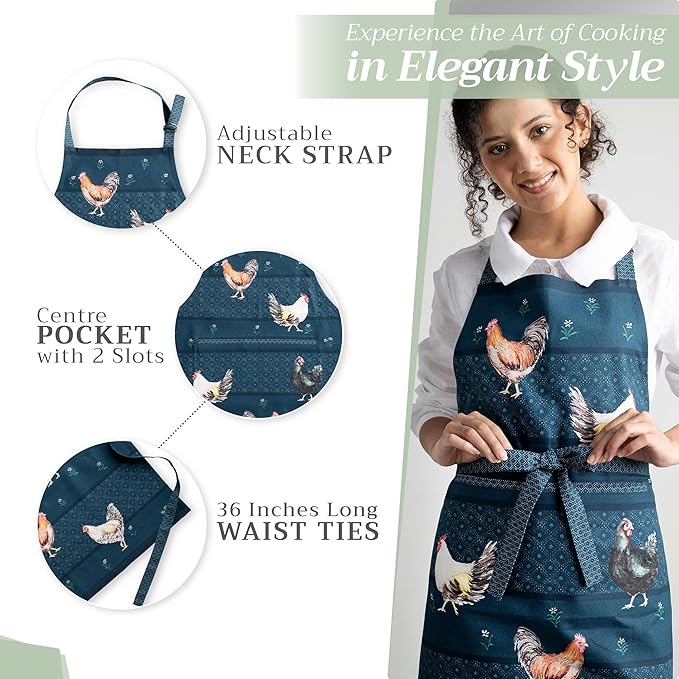 Maison d' Hermine 100% Cotton Apron for women with Pocket Kitchen Chef Apron for Men Cooking Gardening Server Waitress