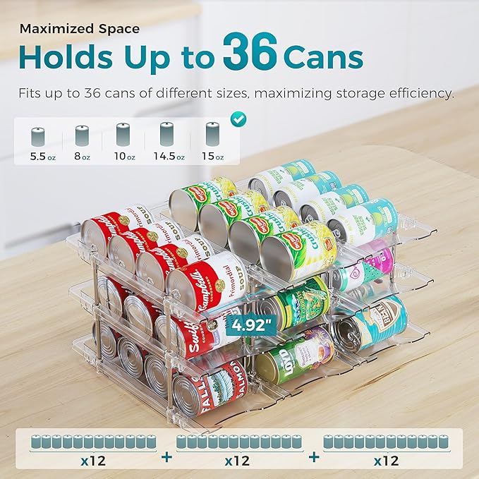 oylik Can Organizer for Pantry, 3 Tiers Can Storage Rack, up to 36 Cans Food Holders for Fridge, Cabinet and Pantry Organization