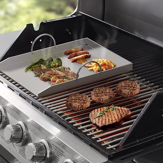Stanbroil Stainless Steel Griddle Pan with Holder Replacement for Weber 8854 Weber Genesis II 400 Series Grills