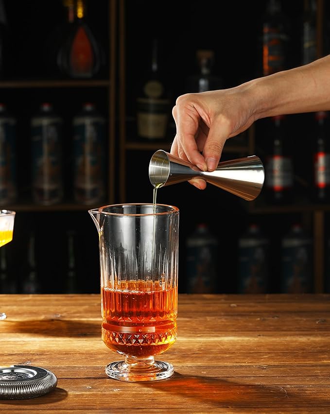 Double Cocktail Jigger Slim Style Measuring Jigger with Etched Pattern (Silver)