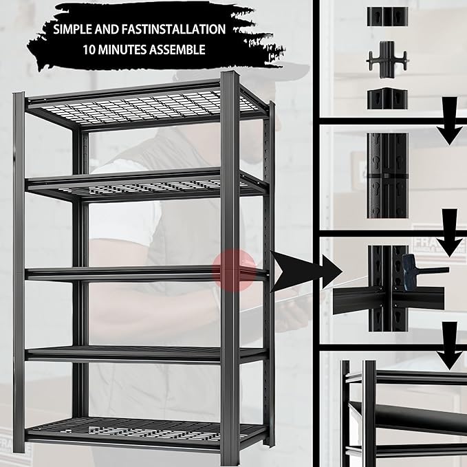 Storage Shelving Unit Heavy Duty Garage Shelves Metal Organizer Utility Rack for Kitchen Pantry Basement Pantry Warehouse Laundry Black 60" H x 28" W x 12.2" D 2000LBS 5-Tire