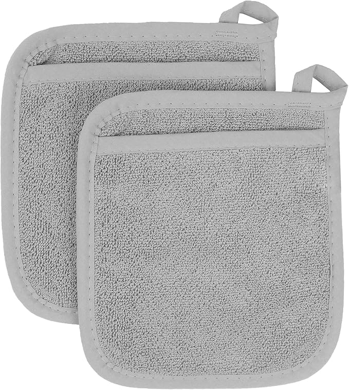 RITZ Terry Pocket Mitt & Hot Pad: Unparalleled Heat Resistant, Durable 100% Cotton – Ergonomically Designed for Optimal Grip – Easy-Care Machine Washable – 2-Pack, Titanium