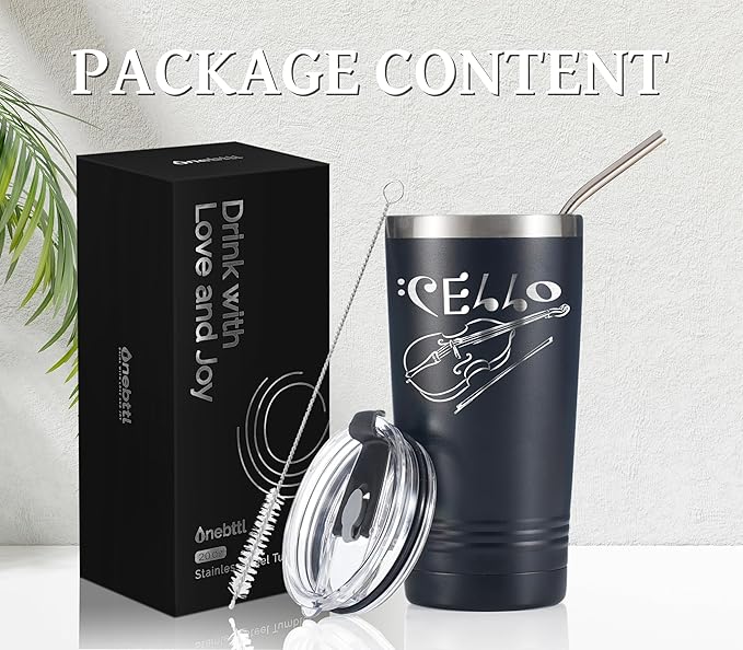 Onebttl Cello Gifts for Men and Women, Gifts on International Cello Day, Birthday and Christmas, 20 oz Insulated Stainless Steel Tumbler - CELLO