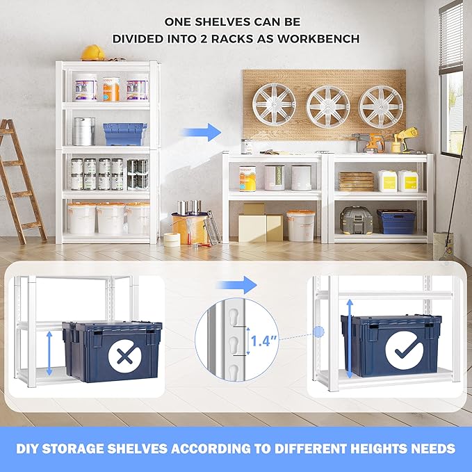Raybee Garage Shelving, 72" H Storage Shelves, 2000LBS Metal Shelving Heavy Duty, White Shelves Metal Shelf for Closet Pantry Kitchen 72" H x 31.8" W x16.4 D