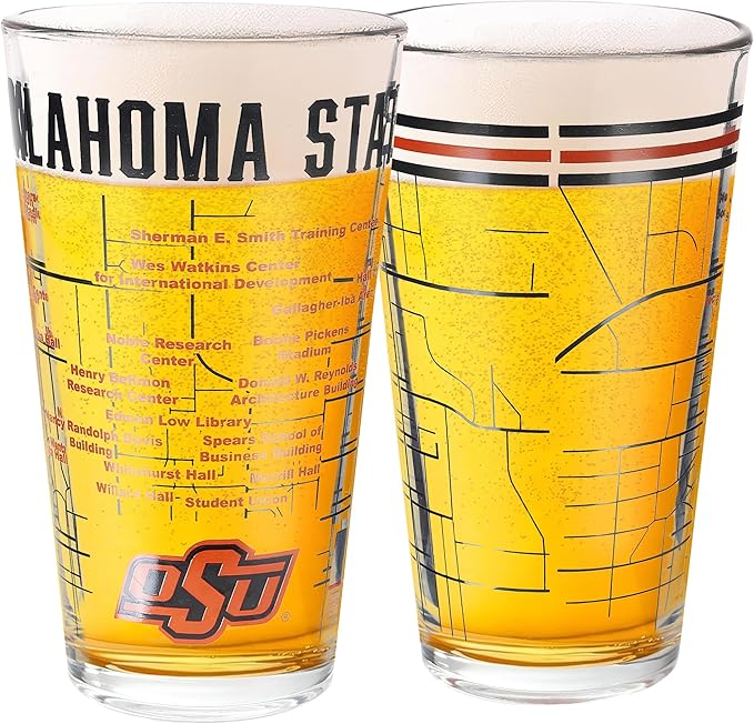 Greenline Goods – Oklahoma State University Cowboys College Pint Beer Glasses (Set of 2), 16 oz – Full-Color Logo + Campus Map